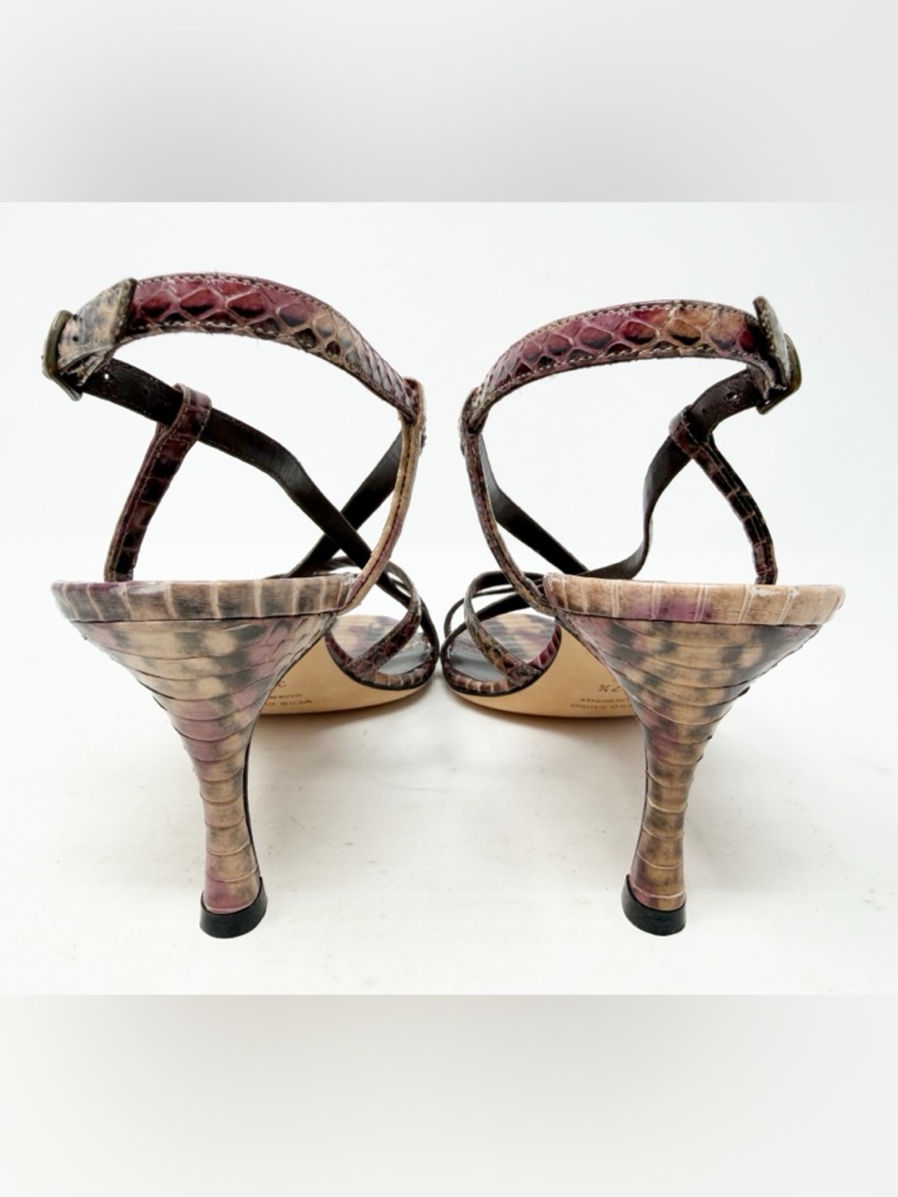Manolo Blahnik Python Strappy Sandals Slingback Heels Womens Size EU 37.5 - Picture 5 of 11